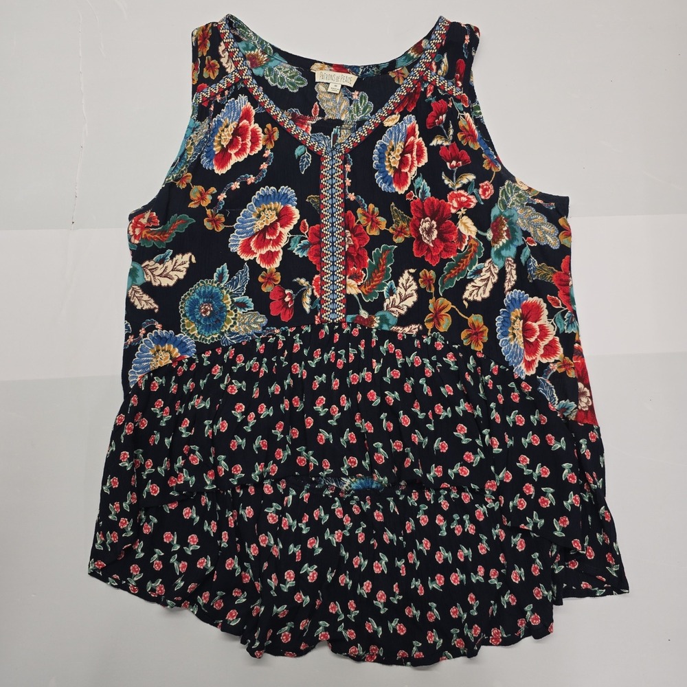 Patrons of Peace Womens Floral Mixed Print Peplum Tank Top Blue Red MR18022T M